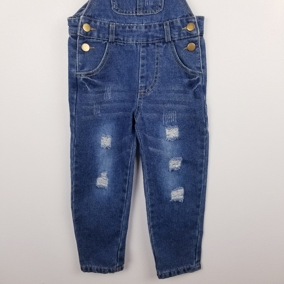 Girl's Denim Distressed Jean Overalls - Picture 4 of 7